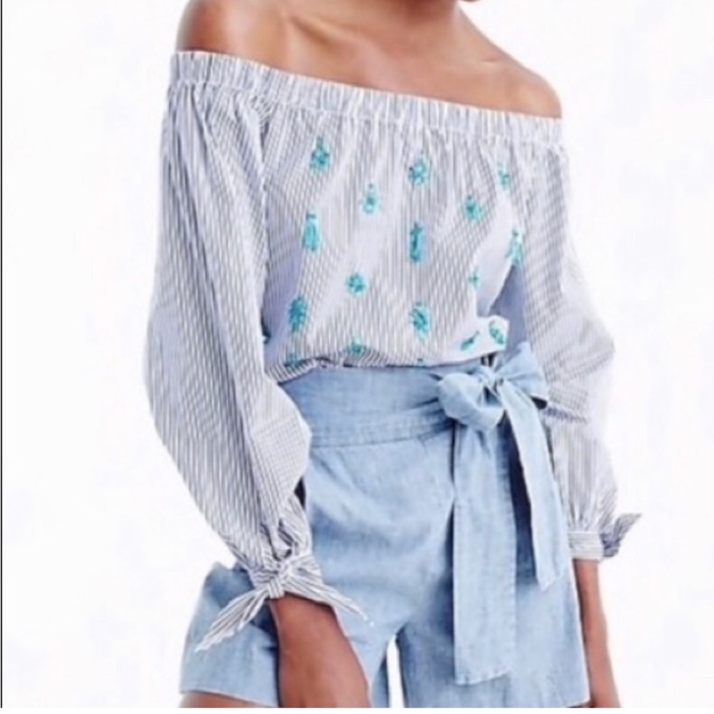 J. Crew Embellished Off the Shoulder Striped Top - size 14